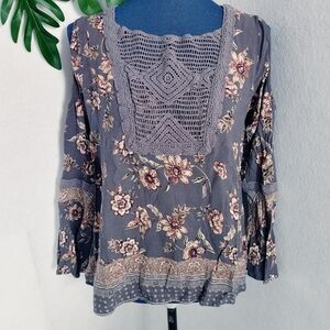 Knox Rose Taupe Floral Cold Shoulder Blouse Top